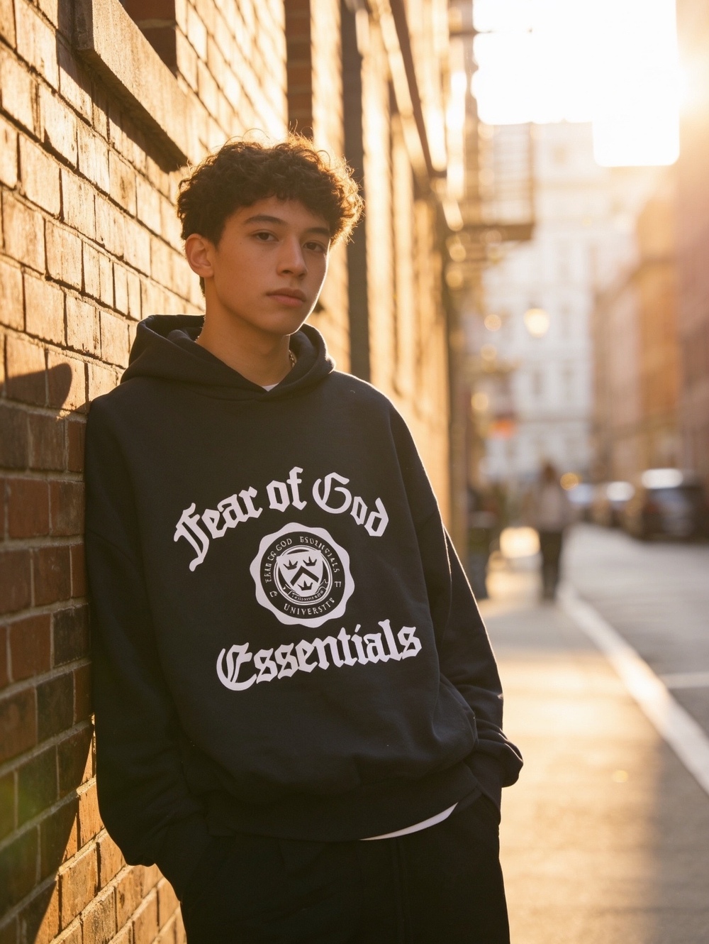 Essentials Fear of God Men's Black Pullover Hoodie with 1977 Print